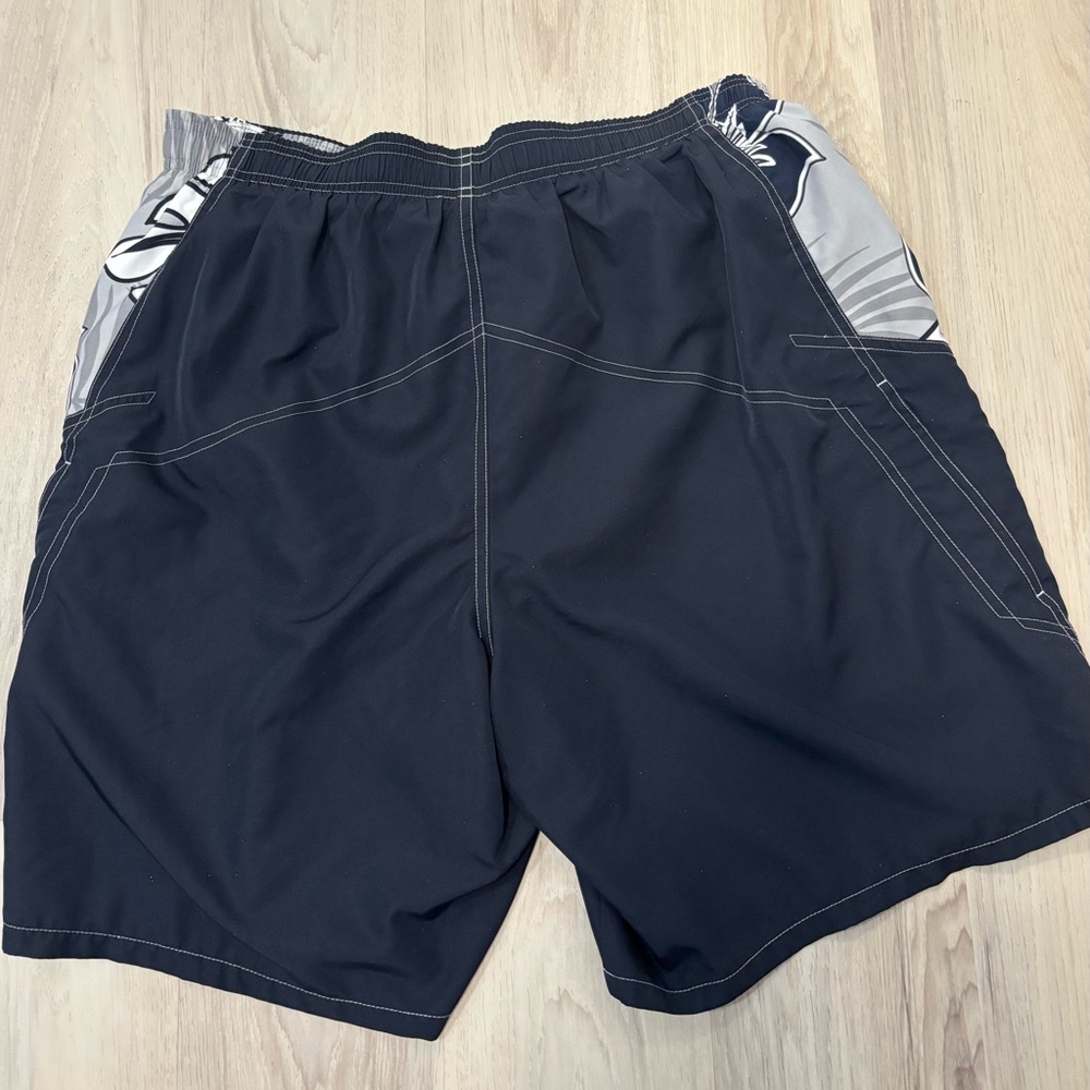 Men's Black Athletic Swim Shorts with Gray Side Panels- size Large .